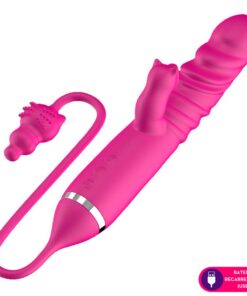 Vibrador ponto G com estimulador clitoriano plug e vai e vem com linguinha (4912)