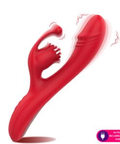 Vibrador ponto G com estimulador clitoriano em formato de rosa e aquecimento (4813)