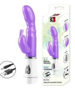 Rabbit -Vibrador com estimulo no ponto G e clitóris- 12 intensidades (1062) roxo